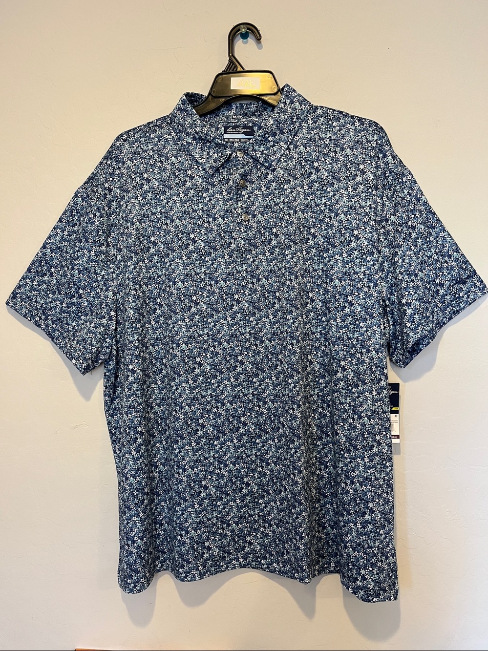 Ben Hogan Men's Size 2XL (44/46) Blue Micro-Floral Pattern Golf Polo Shirt